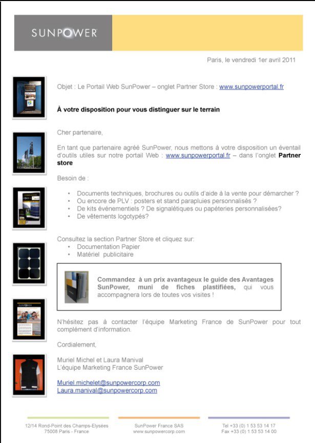 exemple mailing : SUNPOWER